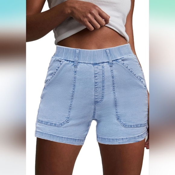 HVEPUO Jean Shorts High Waisted Summer Cotton Stretchy Casual Pull On XL (EUC) - Picture 1 of 13